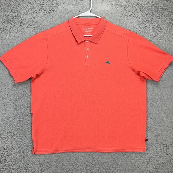 Tommy Bahama Island Zone Polo Shirt Mens 2XL Pink Supima Cotton Blend Logo Rugby